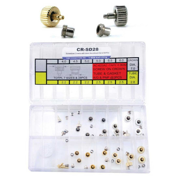 CR-SD28, Screwdown Crowns with tubes Assortment, Set of 28 PCs (Rolex Style)