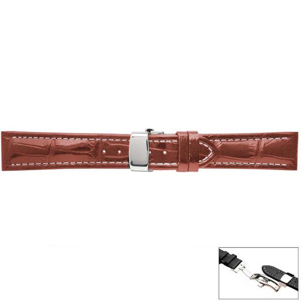 Banda No. 177 Long Alligator Grain Fine Deployment Buckle Leather Straps (18mm~24mm)