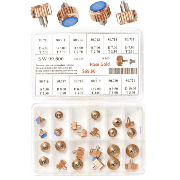 Rose Gold Color Stainless Steel Screw-On Crowns (Assortment 24 Pieces)
