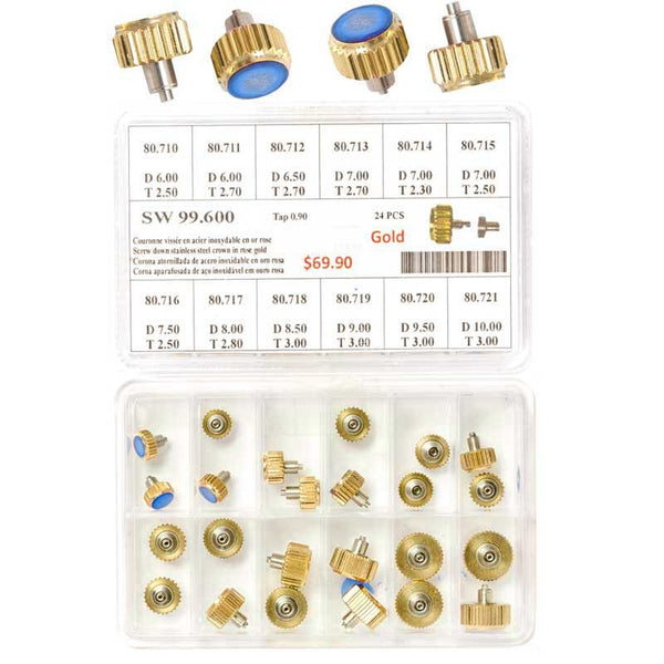 Gold Color Stainless Steel Screw-On Crowns (Assortment 24 Pieces)