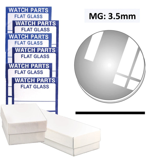 MG: 3.5mm Thick Round Flat Mineral Glass Crystal, (25.0~46.0mm) Set of 43 PCs.