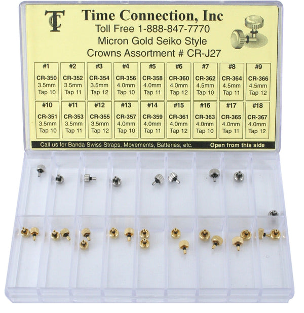 Micron Gold Seiko Style Crown Assortment, 27 PCs