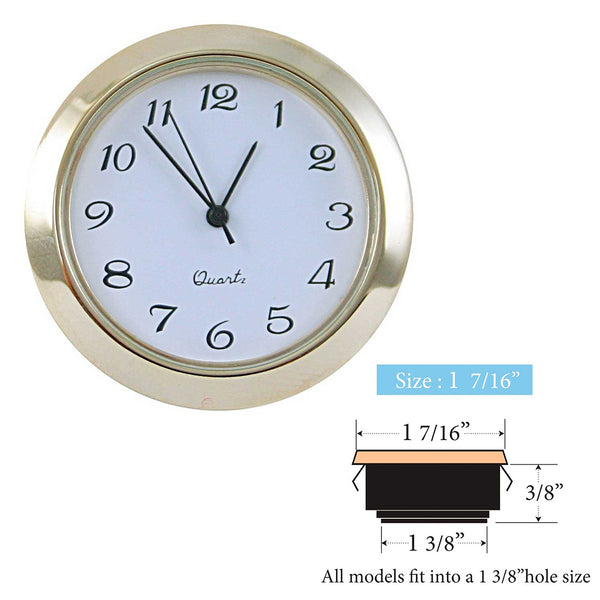 Clock Inserts 50mm (1 7/16") Yellow Bezel, White Arabic Dial