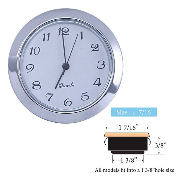 Clock Inserts 36mm (1 7/16") Chrome Bezel, White Arabic Dial