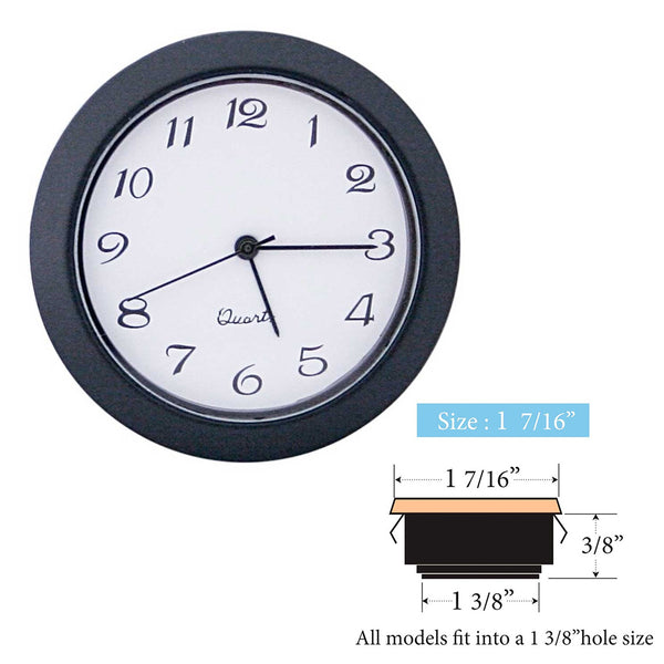 Clock Inserts 36mm (1 7/16)" Black Bezel, White Arabic Dial