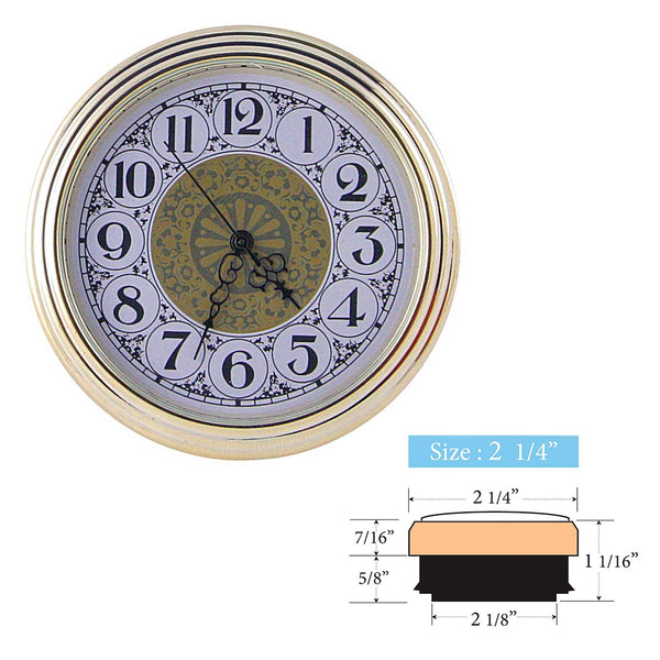 Clock Inserts 50mm (2") Gold Bezel, Fancy Arabic Dial