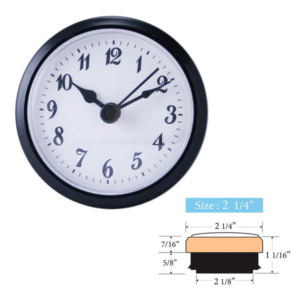 Clock Inserts 59mm (2 1/4") Black Bezel, White Arabic Dial