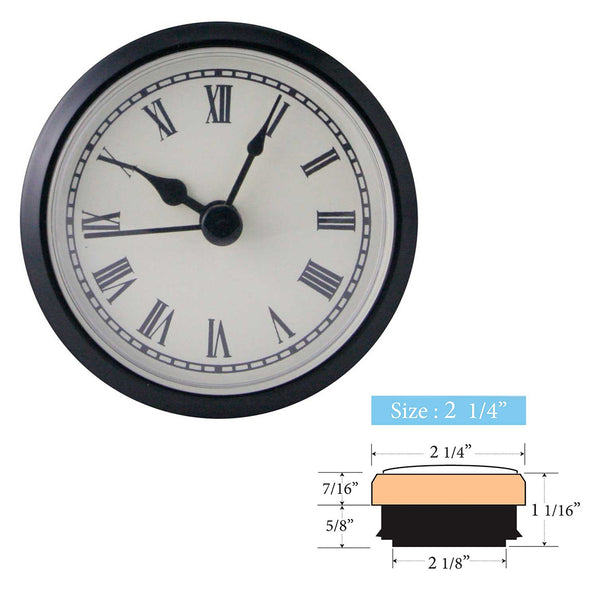 Clock Inserts 59mm (2 1/4") Black Bezel, Ivory Roman Dial