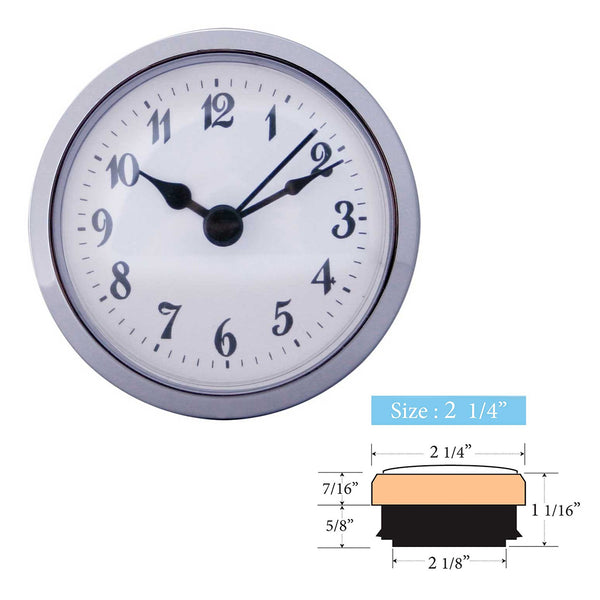 Clock Inserts 59mm (2 1/4") Chrome Bezel, White Arabic Dial