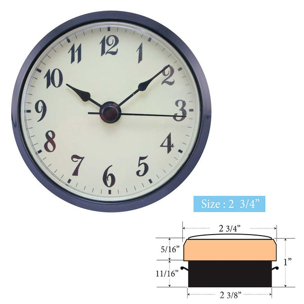 Clock Inserts 73mm (2 3/4") Black Bezel, Ivory Arabic Dial