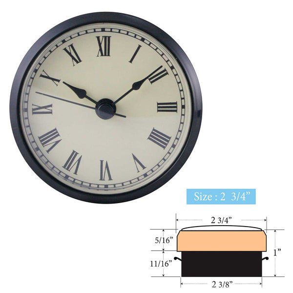Clock Inserts 73mm (2 3/4") Black Bezel, Ivory Roman Dial