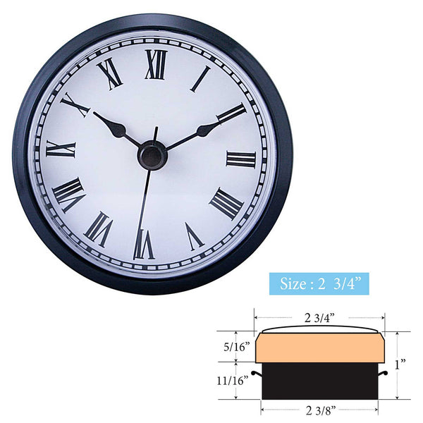 Clock Inserts 73mm (2 3/4") Black Bezel, White Roman Dial