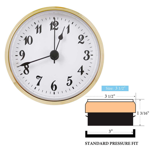 Clock Inserts 90mm (3 1/2") Yellow Bezel, White Arabic Dial