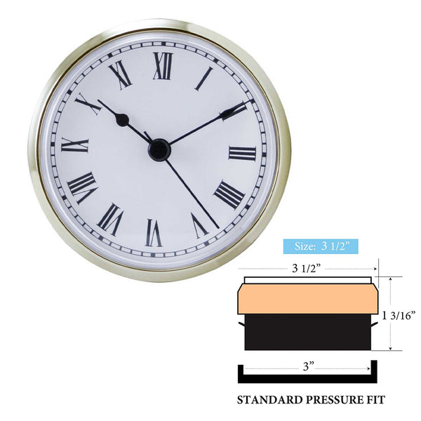 Clock Inserts 90mm (3 1/2") Yellow Bezel, White Roman Dial