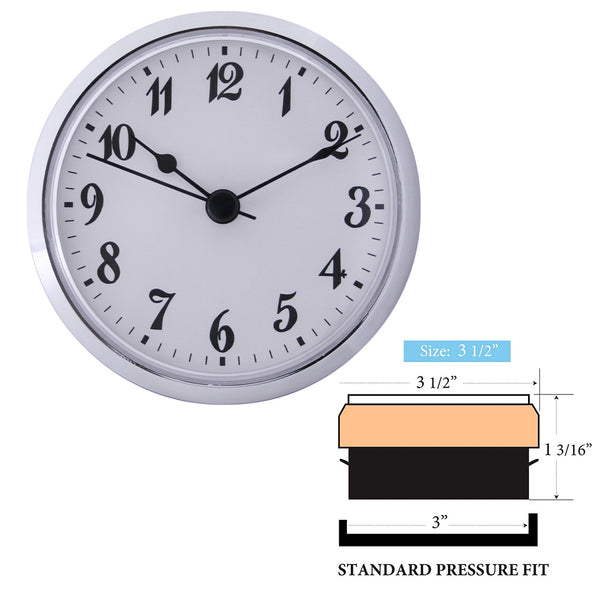 Clock Inserts 90mm (3 1/2") Chrome Bezel, White Arabic Dial