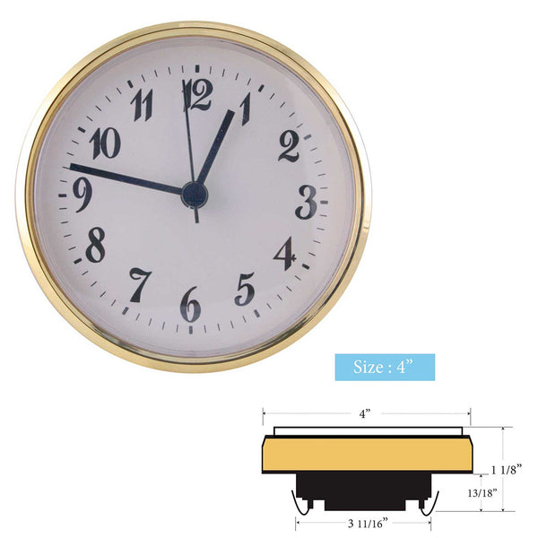 Clock Inserts 100mm (4") Yellow Bezel, Ivory Arabic Dial