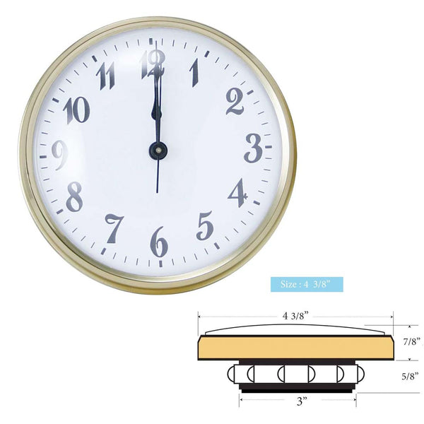 Clock Inserts 111mm (4 3/8") Yellow Bezel, White Arabic Dial