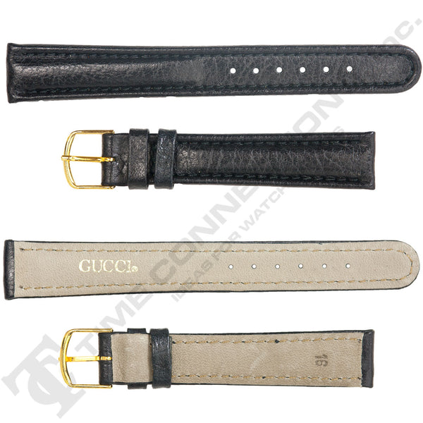Black Plain Padded Grain Leather Strap for Gucci Watches No. 176 (16mm x 14mm)