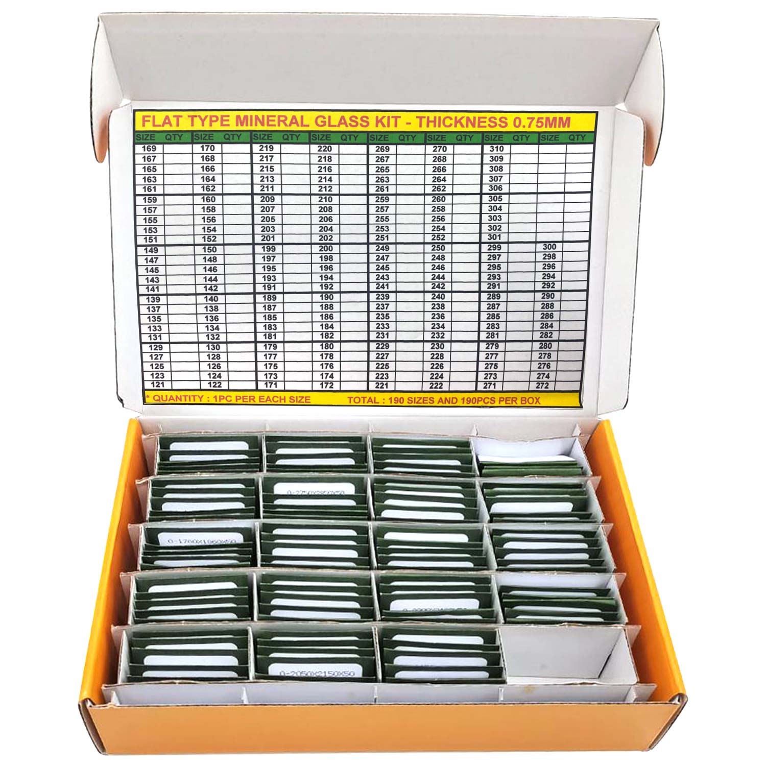 MG: 0.8mm Thickness Assortment (12.1~30.0mm) Set of 190 Pieces