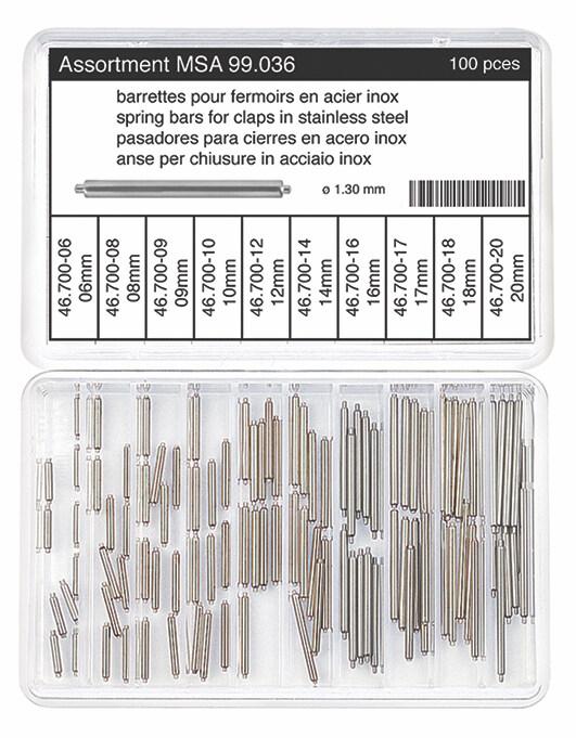 Horotec MSA99.036 Assortment of Stainless Steel Spring Bars for Clasps Ø1.30mm (100 Pieces)