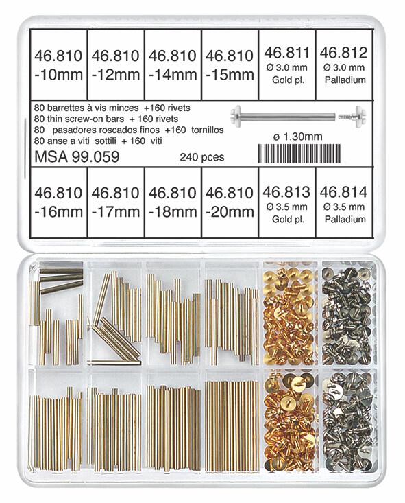 Horotec MSA99.059 Assortment of Nickel Silver Screw-on Bars Ø1.30 (80 Pieces + 160 Screws)