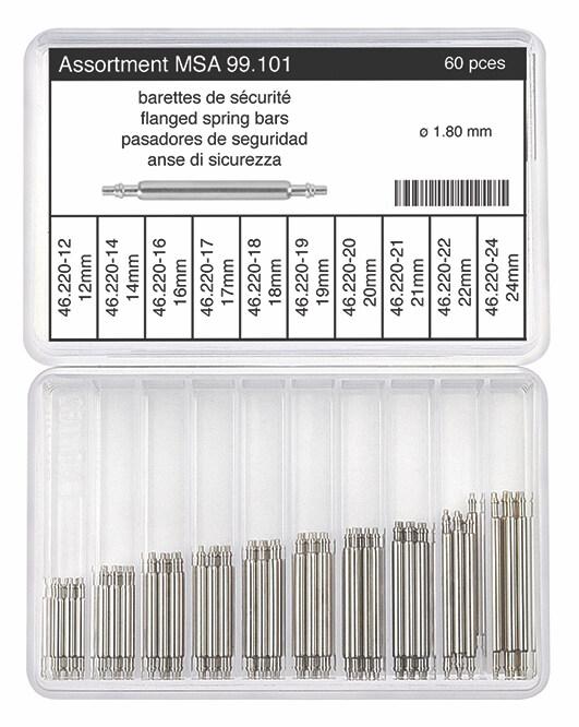 Horotec MSA99.101 Assortment of Stainless Steel Flanged Spring Bars Ø1.80mm (60 Pieces)