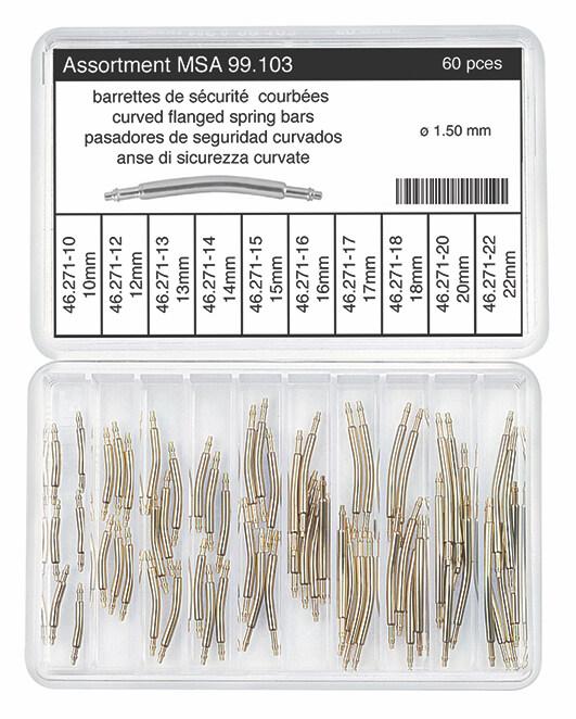 Horotec MSA99.103 Assortment of Nickel Silver Curved Flanged Spring Bars Ø1.50mm (60 Pieces)