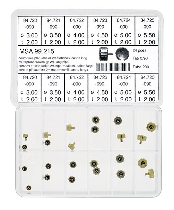 Horotec MSA 99.215 Assortment of Yellow Waterproof Stainless Steel Crowns Long Pipe (24 Pieces)