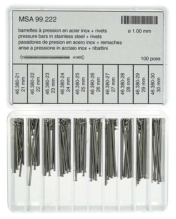 Horotec MSA 99.222 Assortment of Stainless Steel Press-in Bars Ø1.00mm (100 Pieces)