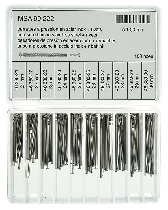 Horotec MSA99.222 Assortment of Stainless Steel Press-in Bars Ø1.00mm (100 Pieces)
