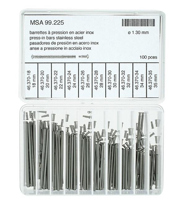 Horotec MSA 99.225 Assortment of Stainless Steel Press-in Bars Ø1.30mm (100 Pieces)