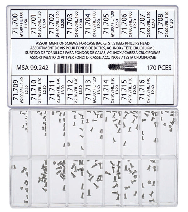 Horotec MSA 99.242 Assortment of Stainless Steel Screws for Case Backs with Phillips Head (170 Pieces)