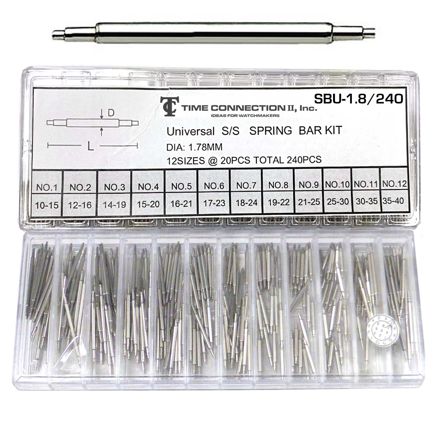 Universal Spring Bar Combined Set of 480 Pieces (1.3, 1.5, 1.8mm Thickness)