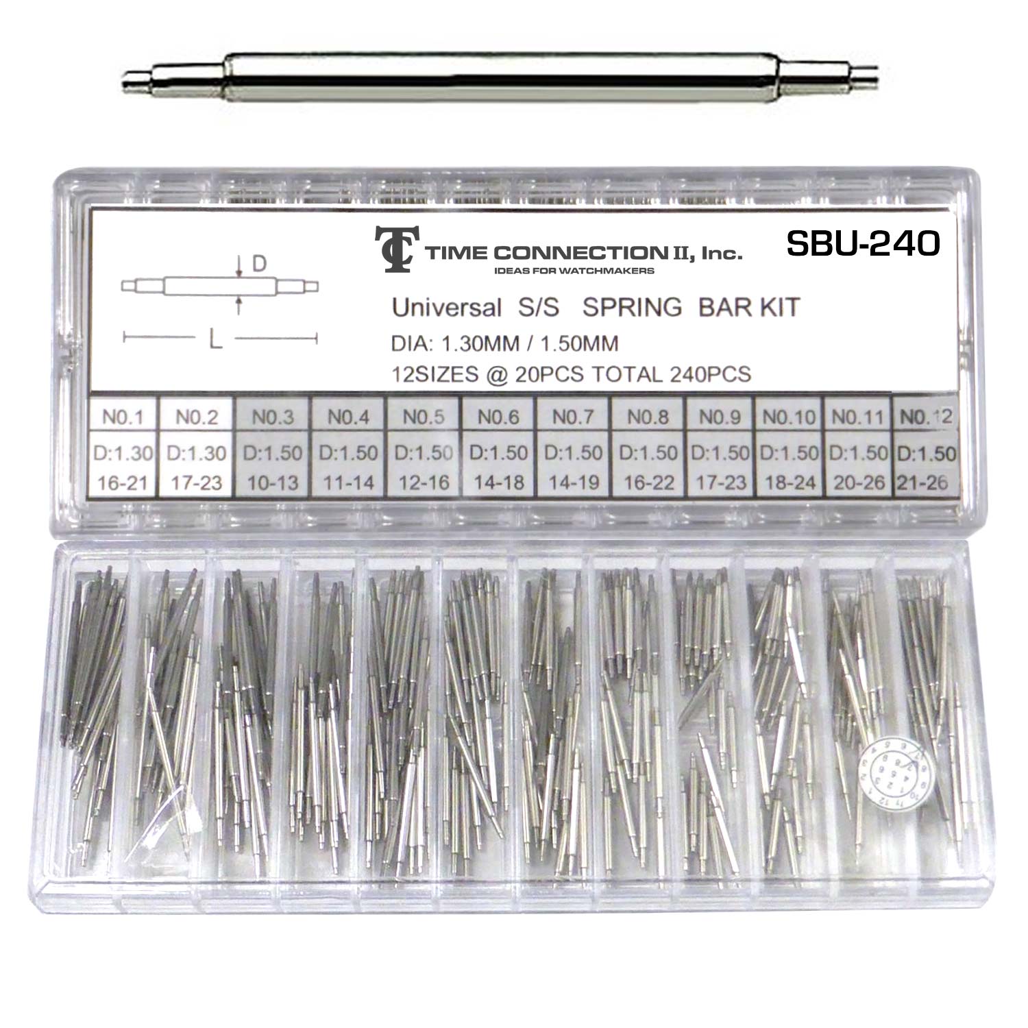 Universal Spring Bar Combined Set of 480 Pieces (1.3, 1.5, 1.8mm Thickness)