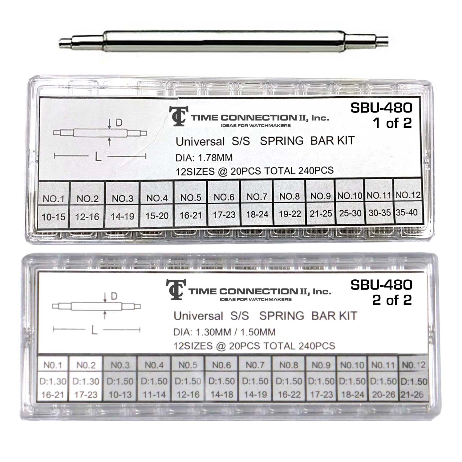 Universal Spring Bar Combined Set of 480 Pieces (1.3, 1.5, 1.8mm Thickness)