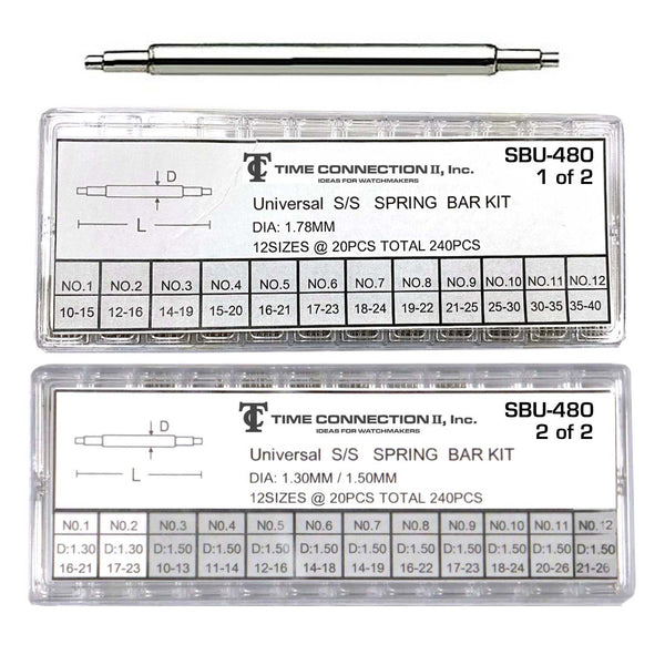 Universal Spring Bar Combined Set of 480 Pieces (1.3, 1.5, 1.8mm Thickness)