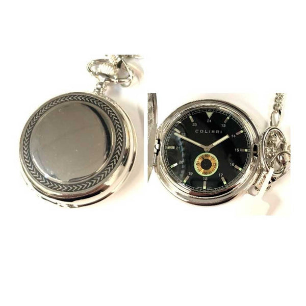 PW-207, Colibri Silver Pocket Watch with Small Trim Pattern, Colibri No Numbers