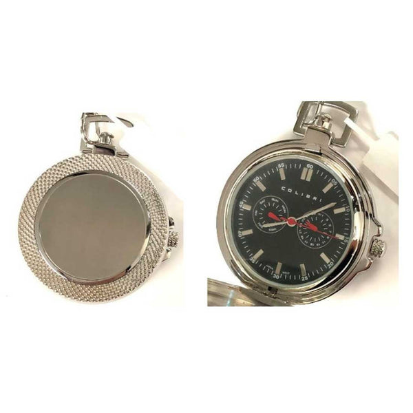 PW-214, Colibri Silver Pocket Watch with Black Face
