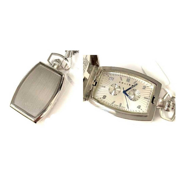 PW-220, Colibri Silver Pocket Watch Squared, Colibri Beige Face